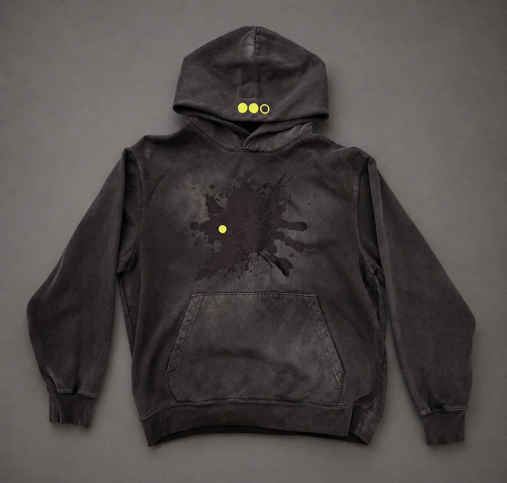 Overdose Embroidery Splatter Logo HOODIE : Black Smoke