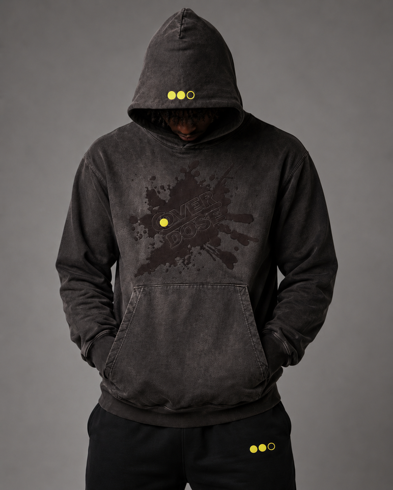 Overdose Embroidery Splatter Logo HOODIE : Black Smoke